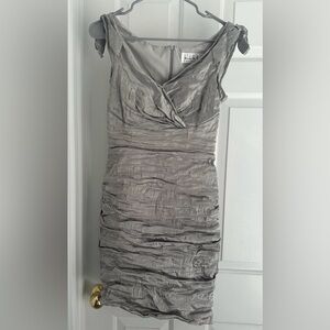 Nicole Miller Silver Ruched Wrap Mini Dress